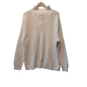 Haven Well Within Cream Fisherman Rib Knit Button Mock Neck Sweater Large NEW